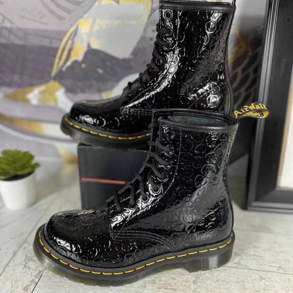 Dr. Martens 1460 Boots Black Patent Leather Lamper Leopard Embossed Women Size 5 - Picture 6 of 9